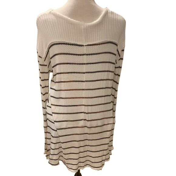 Free People Sunset Park Oversized Thermal Black White‎ Uneven Hem Stretchy XS - Picture 5 of 10